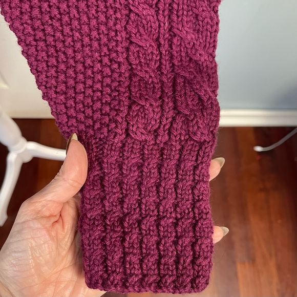 Vintage Hand Knit 100% Wool Cableknit Fisherman Cardigan Sweater Medium Purple - Picture 5 of 12